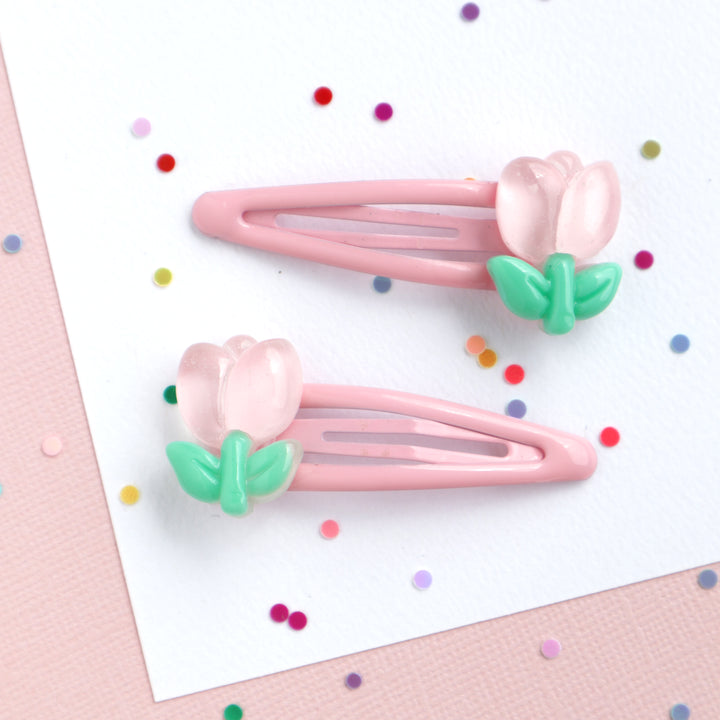 Hair Clips - Pink Tulip