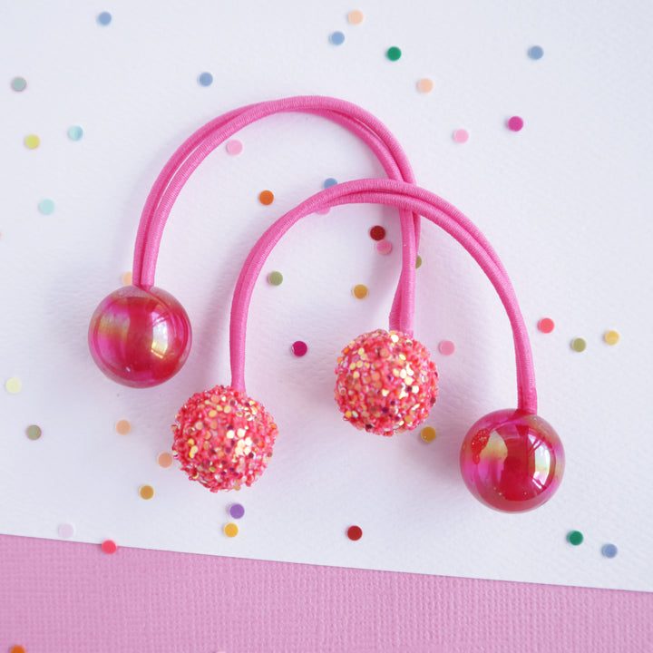 Sparkle Gem Hair Bobbles - Hot Pink